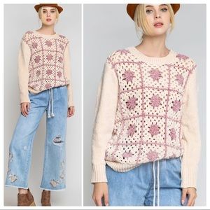 POL Crochet Granny Squares Chenille Sweater